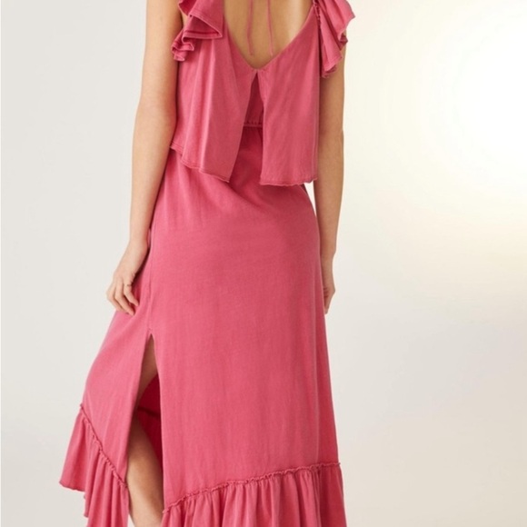 Anthropologie Women Daily Practice Pink Ruffled Midi Dress Size Medium - Picture 2 of 9